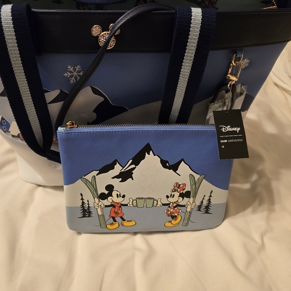 Box Lunch Disney Mickey & Friends Ski Tote with matching wristlet and dust bag. - Picture 2 of 4